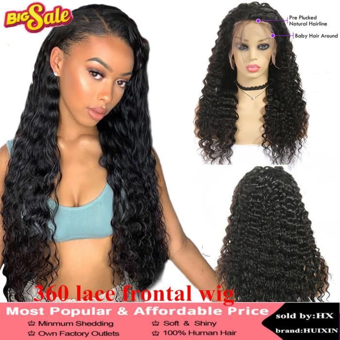 18'' 360 dentelle frontale perruque brésilienne vague profonde cheveux humains perruques