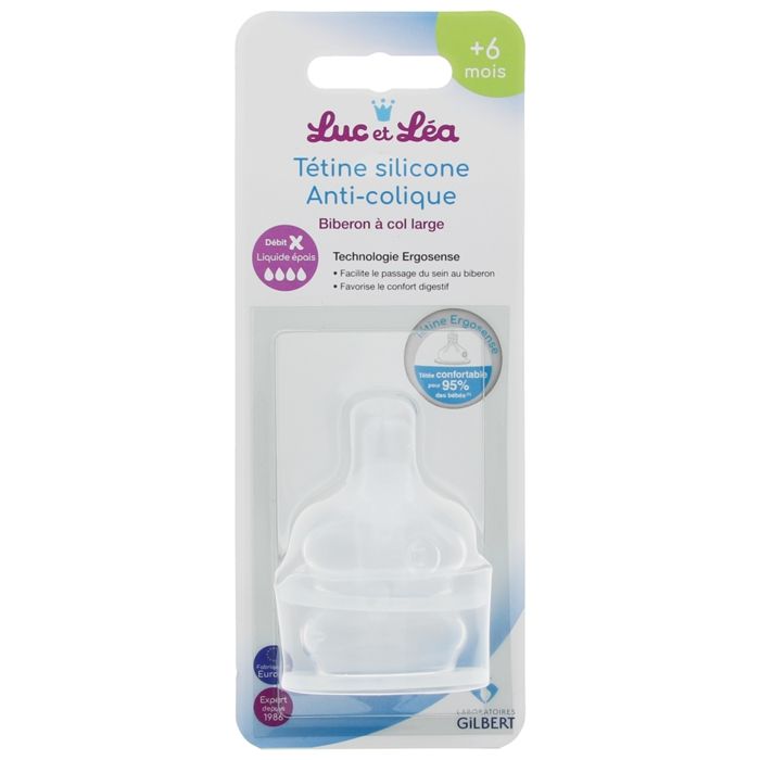 Luc et Léa Tétines Silicone Anti-Colique 6m+ Liquide Épais Lot de 2