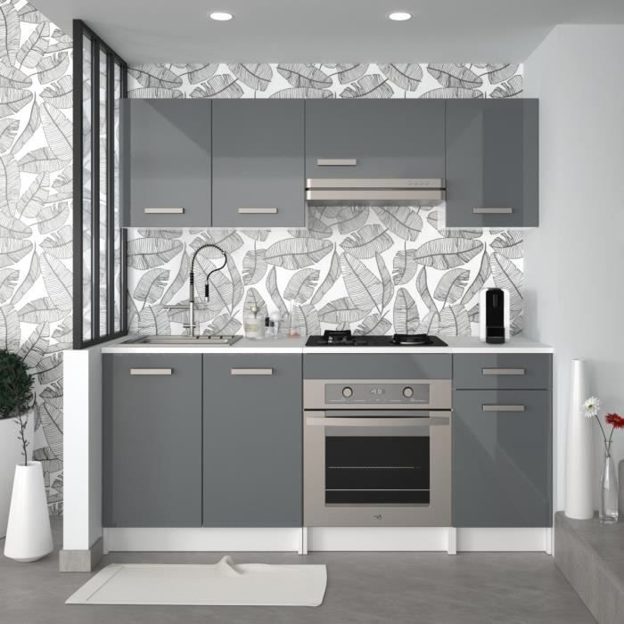 MEUBLES COSY Cuisine Complète contemporain, 6pcs armoire de combinaison de cuisine gris foncé/blanc