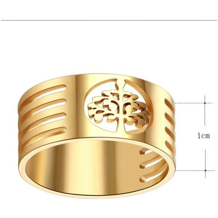 Bague Arbre de Vie Femme Acier Doré à l'Or Fin 24 Carats (5 Tailles)