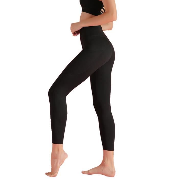 Femme LEGGING DE COMPRESSION Taille Haute avec 6 Poches,COLLANT DE COMPRESSION Naked Feeling,pour Fitness Jogging Noir
