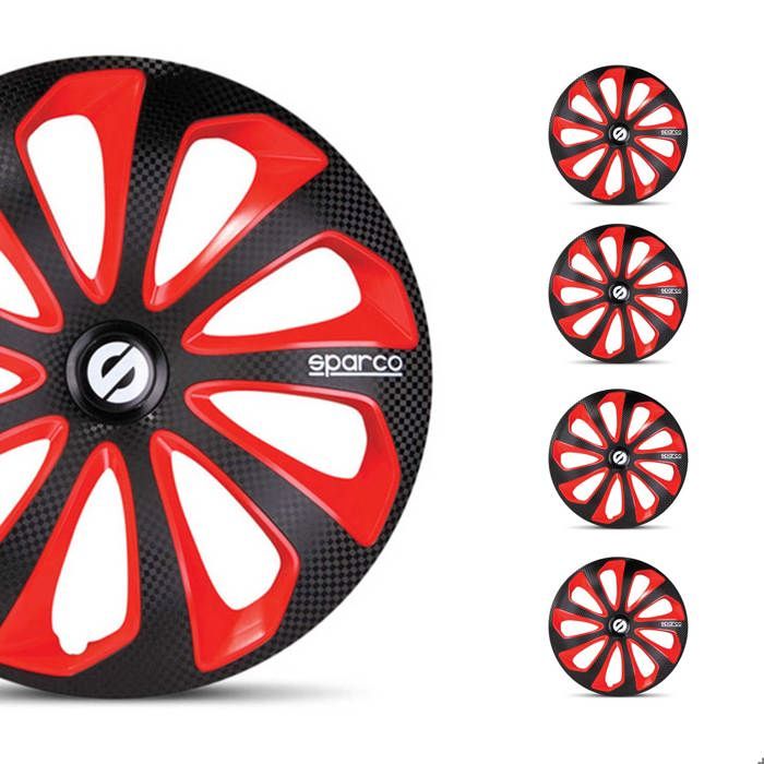 Sparco Enjoliveurs Sicilia 14 pouces ABS noir / rouge lot de 4