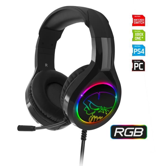 SPIRIT OF GAMER – PRO-H8 – Casque Audio Gaming LED RGB - Microphone Flexible – Simili Cuir - PC / PS4 / XBOX ONE / Switch