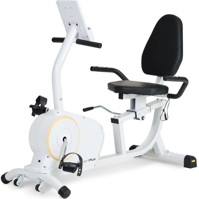 SportPlus Vélo d'appartement allongé pour la maison, 24 niveaux & 6 programmes d'entraînement, jusqu'à 110 kg Blanc