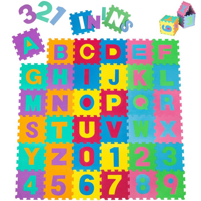 TECTAKE Tapis PUZZLE en Mousse pour Enfant 86 Pièces - 180 cm x 180 cm x 1 cm Multicolore