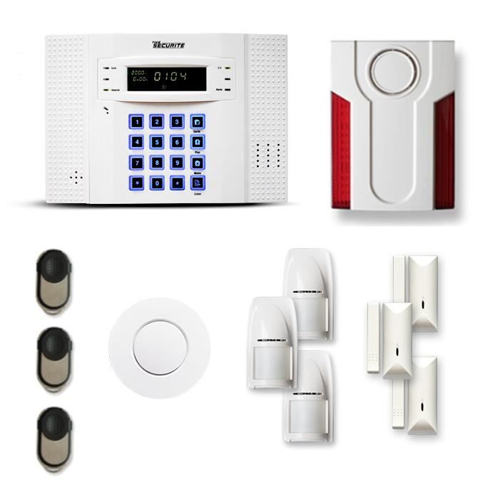 Alarme maison sans fil DNB 3 à 4 pièces mouvement + intrusion + détecteur de fumée + sirène extérieure - Compatible Box internet
