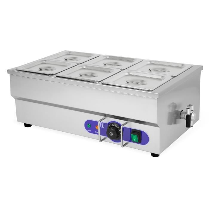 Vertes FD5-BM-5 Bain Marie avec couvercle (1500 Watt, avec 6x récipient GN 1-6, robinet de vidange, acier inoxydable)