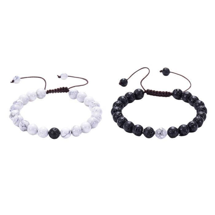 2 pcs / pack Yin Yang Naturel 8mm Noir et Blanc Bracelets Perlés Couples Distance Bracelet pour BRACELET - GOURMETTE - JONC