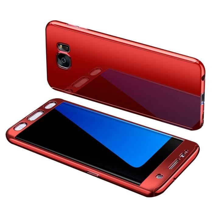 revêtement miroir PC Hard case+Film protecteur d'écran de verre trempé Cover Coque pour Samsung Galaxy S7 Edge -rouge