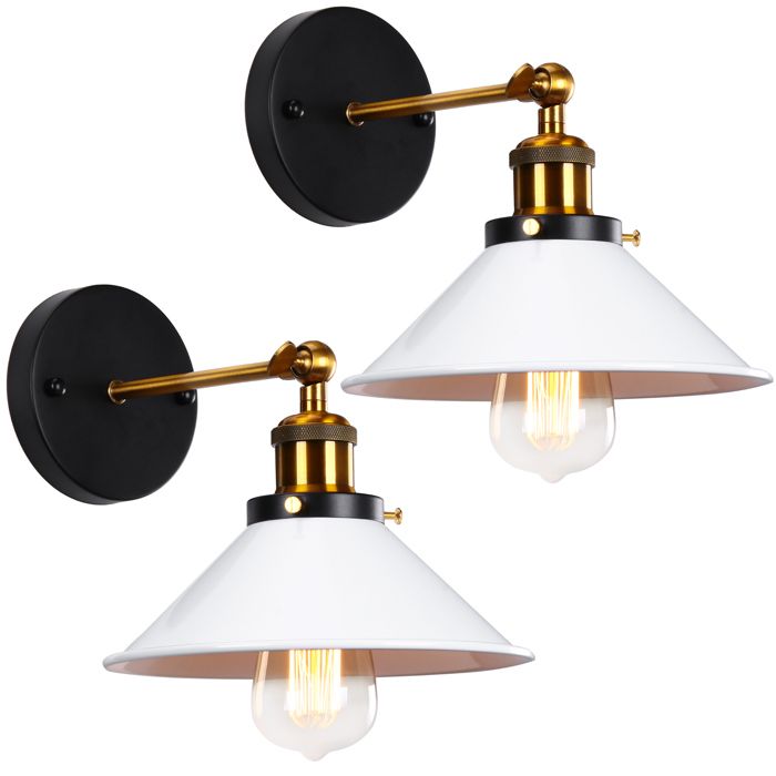 WOTTES Lot de 2 Applique Murale Industrielle Lampe de Plafond de Style Métal Rétro avec Rotation à 180 Degrés - Ø22cm Blanc