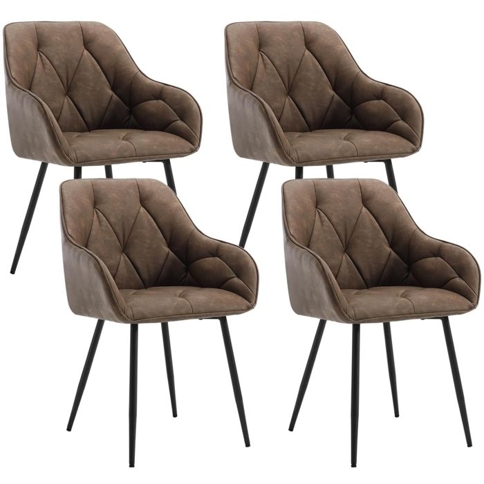 WOLTU Lot de 4 Chaises de Salle à Manger Chaise de Cuisine Rembourrée en Simili Cuir Pieds en Métal Marron foncé W0ATT0145-4