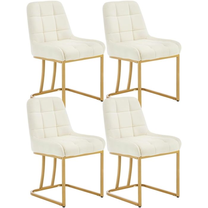 WOLTU Chaise Salle à Manger Lot de 4 Chaise Salon en Velours Rembourrée Structure Métallique en Forme darc Crème W0ATT0531-4