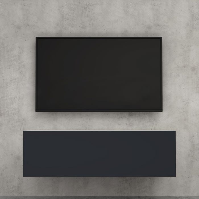 doporro Meuble TV Bas 100cm Armoire TV Blanc Mat + Gris Noir Mat Table de Télévision Salon avec Porte Meuble TV Suspendu MBTV02