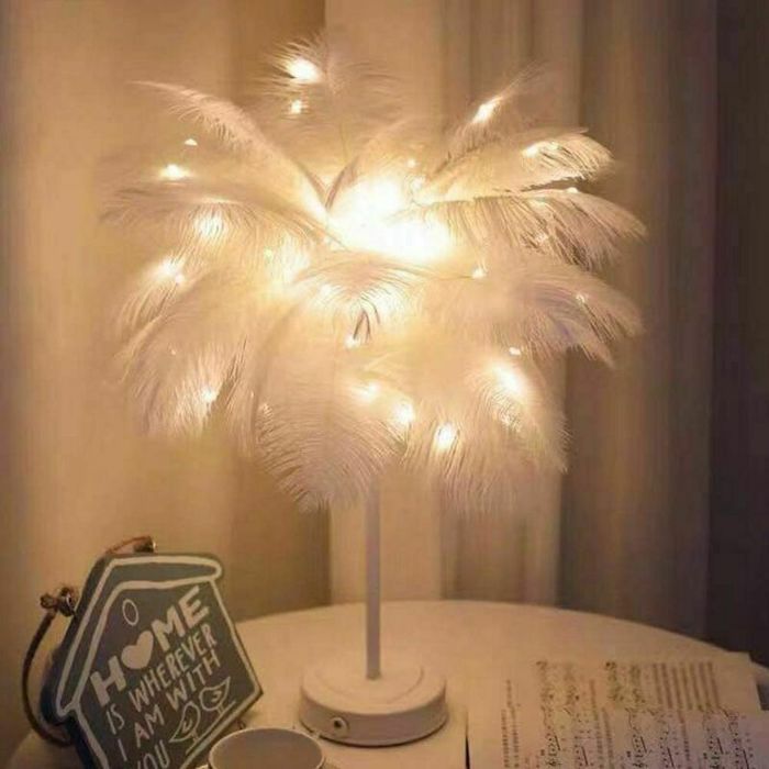 Lampe de table de chevet - LARGEIGHT - Plumes LED - Télécommande - Blanc - Moderne et minimaliste