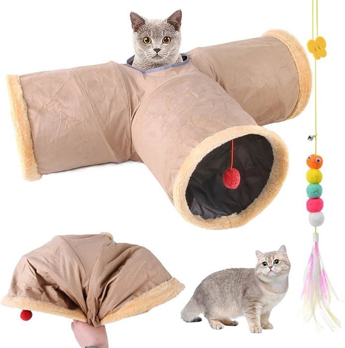 Meilleurs prix pour Tunnel pliable pour chat avec grottes, tunnel en daim pour chat, jouet pour animaux de compagnie pour chatons, chiots, lapins,
