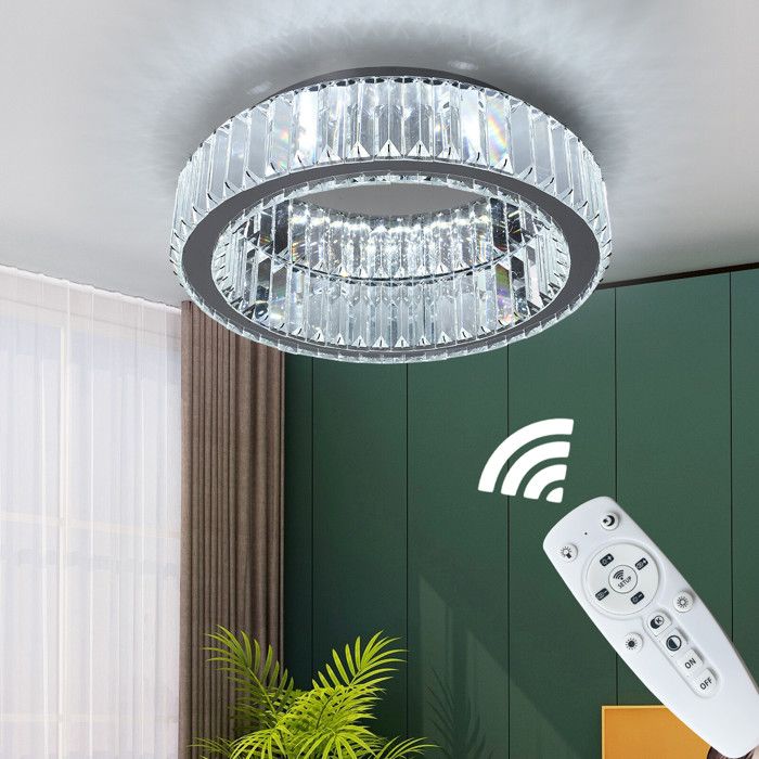 Lampe de chambre avec télécommande pour lustre LED rond en cristal avec variateur de lumière