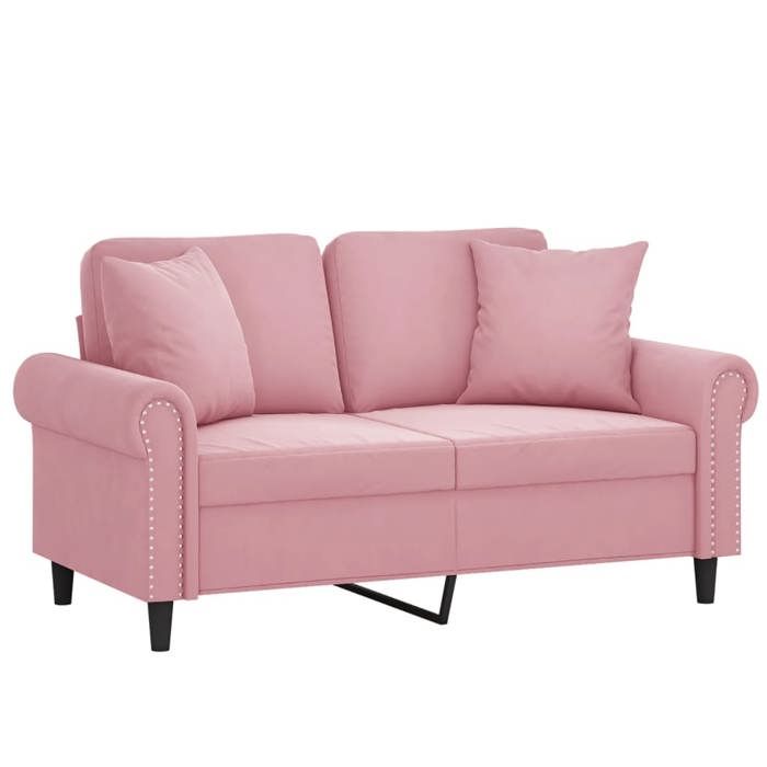 Sofa droit fixe - Clic Clac Canapé 2 places avec oreillers décoratifs rose 120 cm velours CA5508979