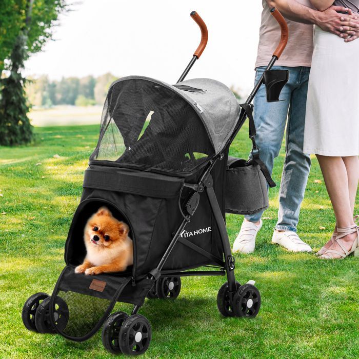 Comparer les prix de YITAHOME Poussette pour Chien Chat - Caisse de Transport Pliable avec 4 Roues - 11.3 kg Poussette avec fenêtres - Gris Noir