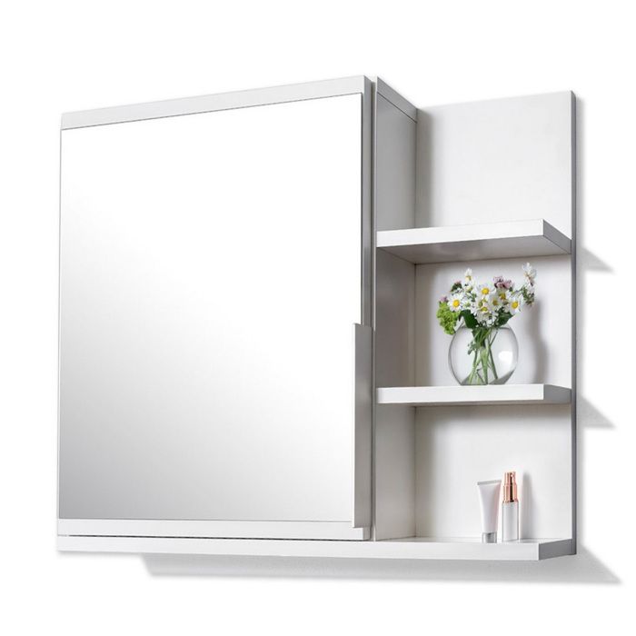 Armoire De Toilette Suspendue Avec Miroir - 60x50x12cm - Blanc Mat - Étagères De Rangement Pour Salle De Bain