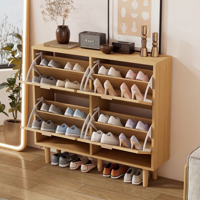 Meuble à Chaussures - JAERLIUB - 100x25x90cm - 4 Tiroirs - Rotin/Métal - Style Campagne