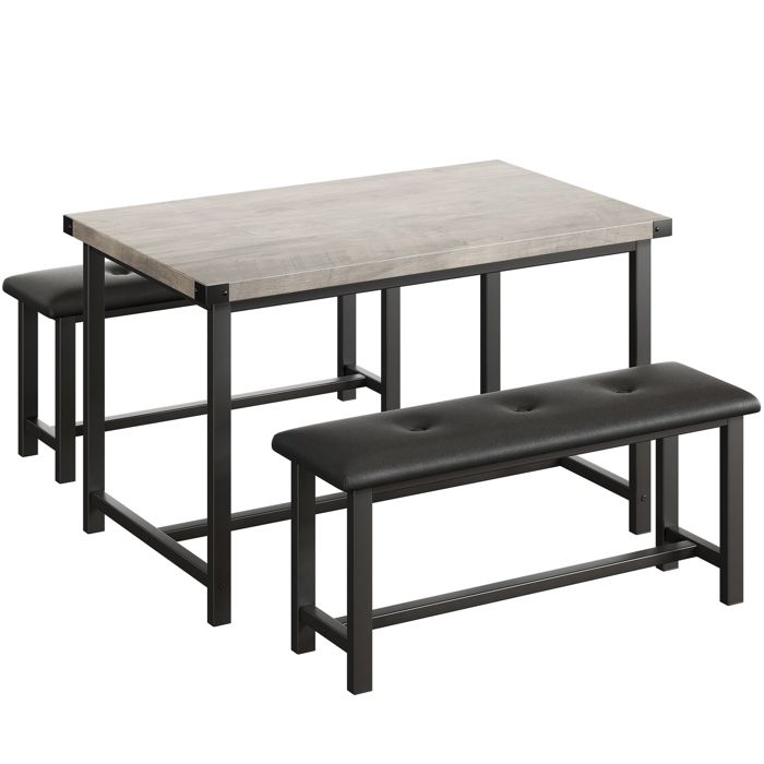 Ensemble Table et chaises - Ensemble 3 pièces 1 Table et 2 bancs Style rétro pour Salle à Manger Brun