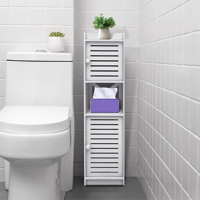 Armoire de salle de bain autoportante tout temps avec double porte et 1 étagère salle de bain chambre XJING 22*20*75cm