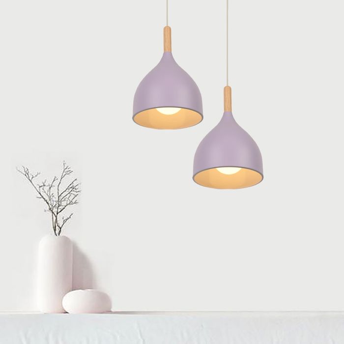 SNOGOLD 2X Lustre Suspension Moderne E27 Luminaire Abat-jour Forme de Goutte Violet 17CM en Métal Bois Éclairage pour Chambre Salon