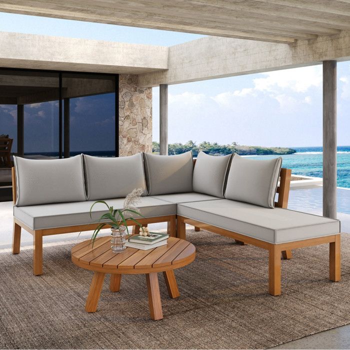 Ensemble Salon Jardin 4-5 Places – Canapé D’angle + Table Basse – Cadre Fer Galvanisé, Coussins épais – Gris – Pour Terrasse, Balcon, Jardin - 2