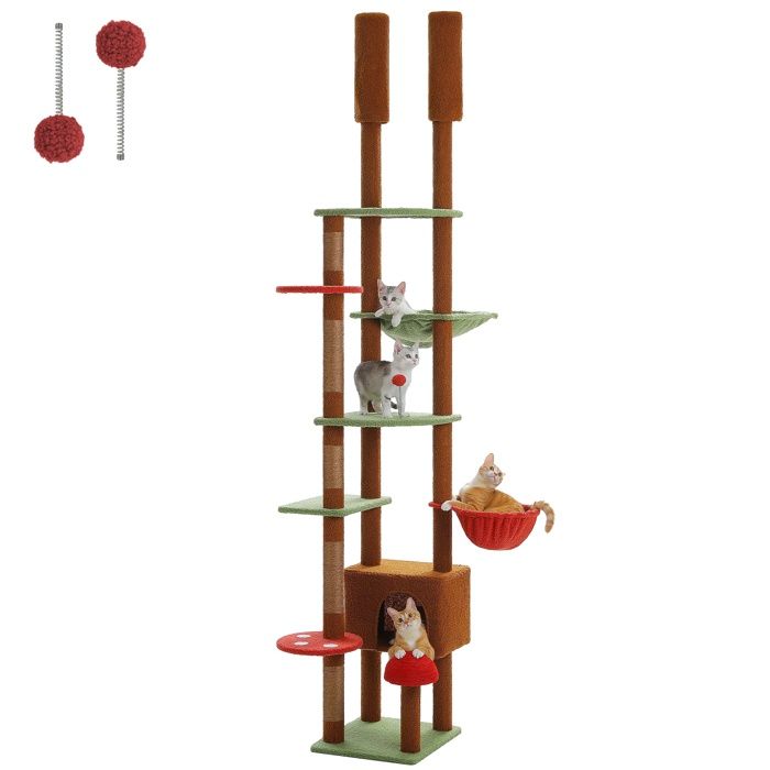 Meilleurs prix pour Arbre à chat de sol au plafond hauteur réglable 230cm-252cm construction en bois robuste AMT0249BN XL