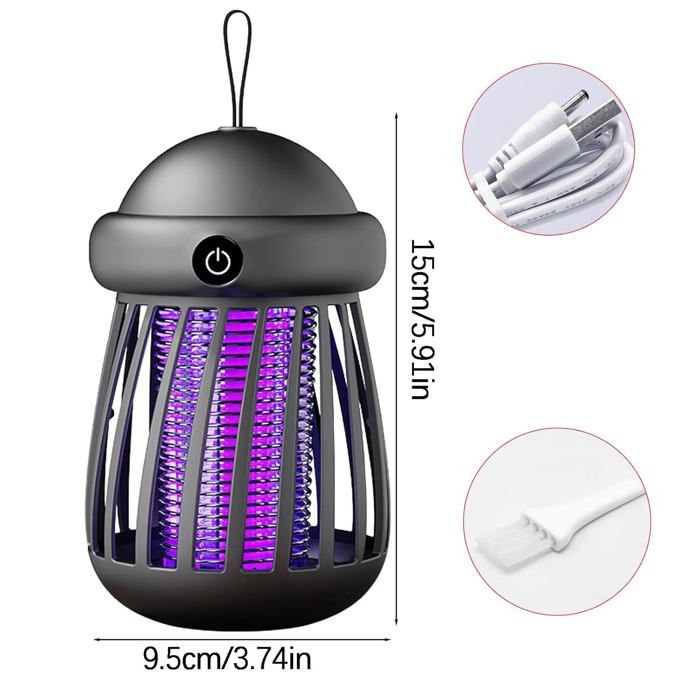 Lampe Anti Moustique à Batterie Lithium avec Lumière Chaude Grille Haute Tension Faible Bruit Idéale pour Chambre Bébé Terrasse