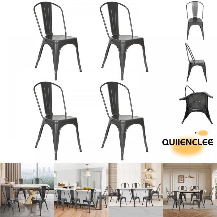 Chaises - QUIIENCLEE - Lot de 4 chaises 85 x 45 x 45 cm chaises en fer avec dossier amovible pour la maison et le bureau