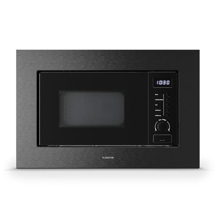 Klarstein Verosteel Micro-Ondes Encastrable avec Grill - 20L 700W 8 Programmes Tactile Acier Inox Acier Inoxydable Noir - Klarstein
