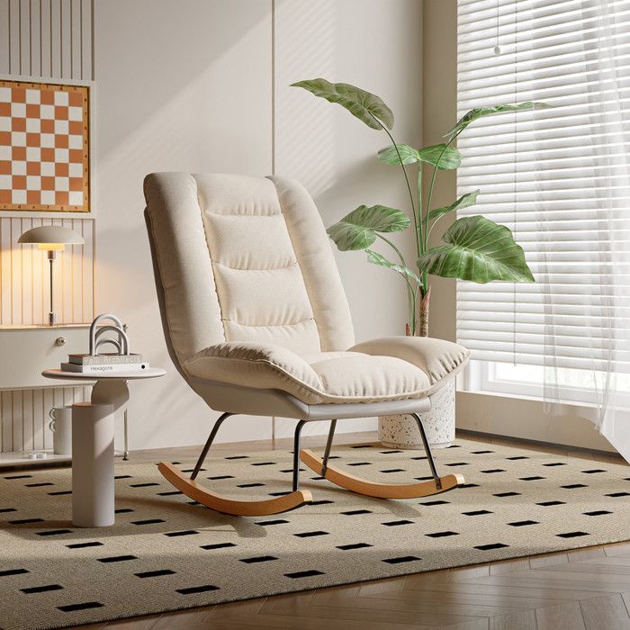 Fauteuil à bascule - Fauteuil à Bascule Design - Dossier ergonomique 5 positions - Revêtement lin et simili‑cuir - Lot de 2