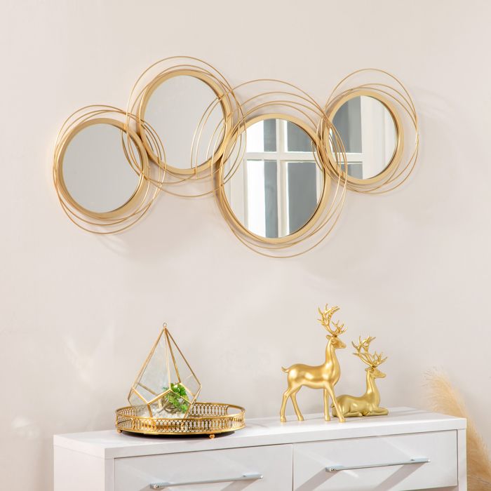 Ensemble de 4 miroirs ronds en métal dorés 107 x 56 cm