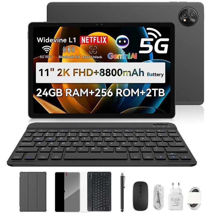 Blackview ZENO 10 5G Tablette avec Clavier+Souris24Go+256Go/2To Android 1511 Pouces 2K FHD+ Gaming Tablet Gemini Al8800mAhNoir