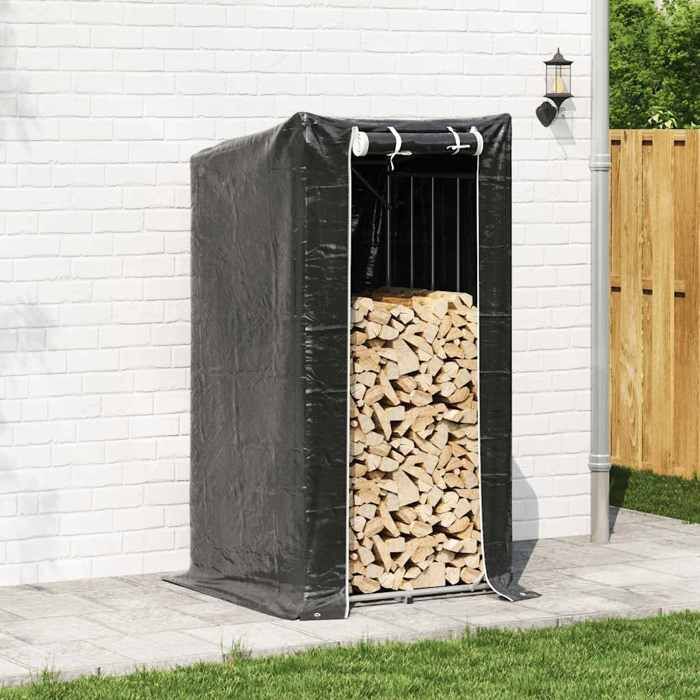 BEL ACHAT*Portant/Support de bois de chauffage - magasin de bûches et housse de pluie acier galvanisé Promo473461