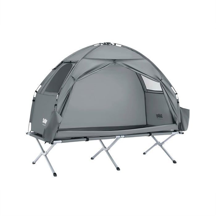 Tente de camping individuelle - SOBUY - 193x160x86 cm - Gris - Crochet pour lampe - Sacs de rangement pour chaussures