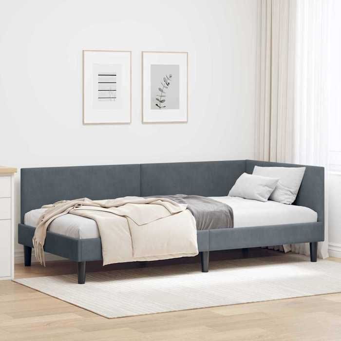 Soldes FlottantsLit simple 90cmx190cm Structure de lit classique dangle Gris foncé 90cmx190cm Velours