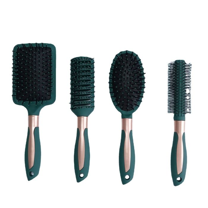 Lot de 4 Brosses Paddle pour Cheveux Femme et Homme Brosse Démêlante Anti-Nœuds (Vert Foncé)
