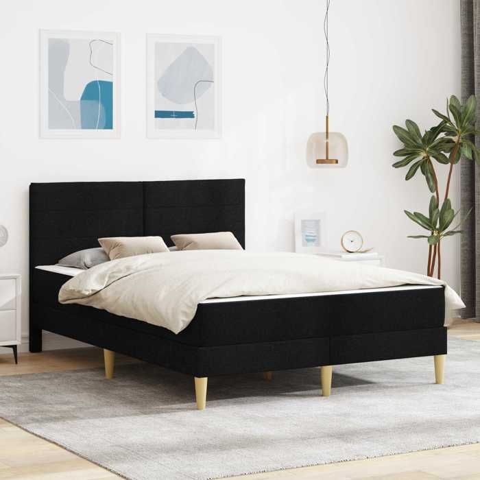 vidaXL Cadre de lit Noir 140 x 200 cm Polyester Chambre moderne cadre de lit solide support en mousse mobilier stylé3414961
