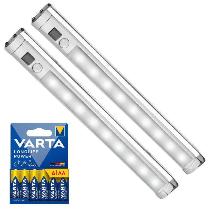 Maclean 2 lampes LED pour cuisine 9 LED SMD + 6 piles R-06 R06 AA LR06 1 5 V VARTA Longlife Power