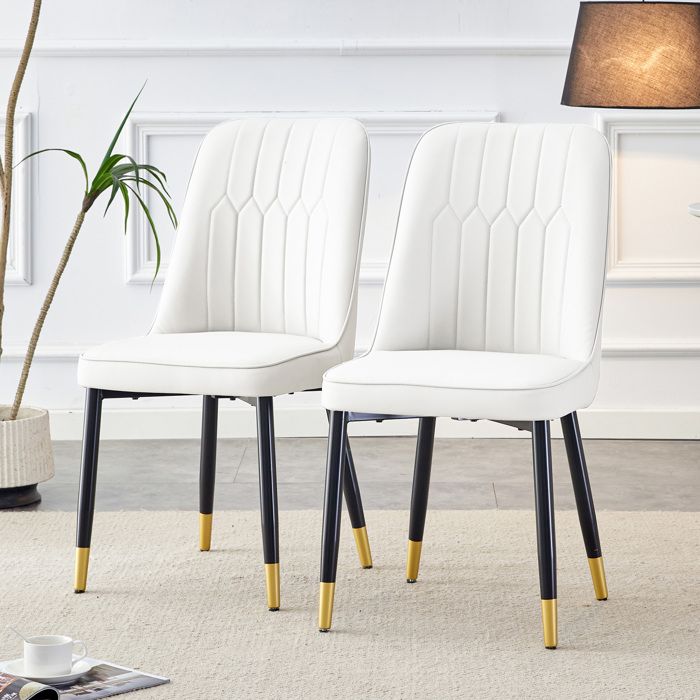 Lot de 2 chaises BELLEMAVE chaises de salle à manger modernes blanches dossier rembourré PU blanc et pieds en métal noir