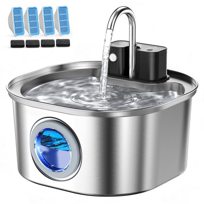 Fontaine à eau sans fil pour chat - Phoesky - 32 L - Acier inoxydable - Batterie 4000 mAh - Fonctionnement automatique