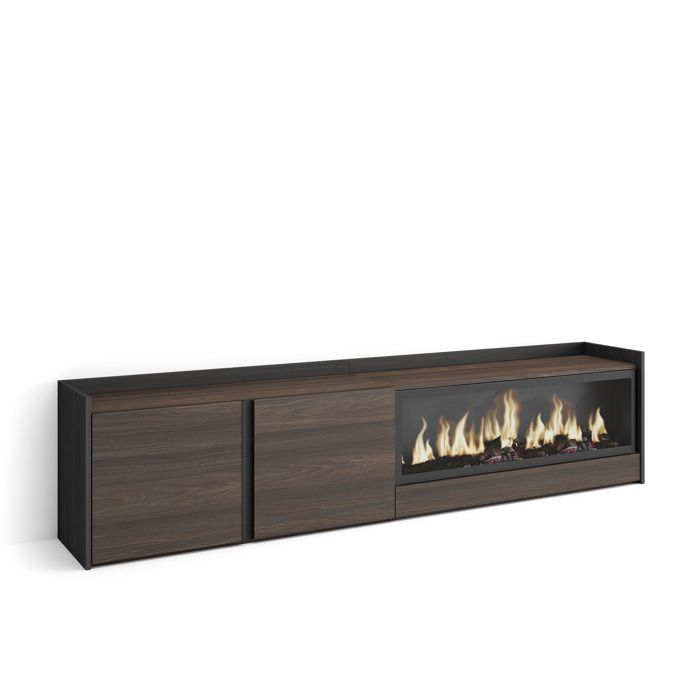 Meuble TV Banc Télé 212x35x50cm Pour les TV jusquà 80 Cheminée électrique XXL Chêne foncé et Noir RF4487 Meuble TV Banc Télé 212x35x50cm Pour les TV jusquà 80 Cheminée électrique XXL Chêne foncé et Noir RF4487