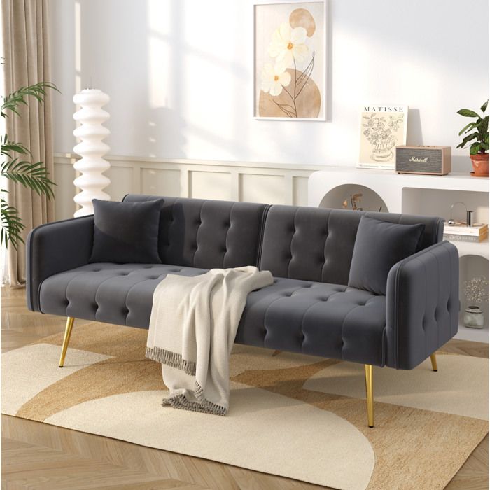 Canapé-lit convertible 2 places EVRYAE 178 x 82 x 70 cm avec dossier réglable velours gris antique