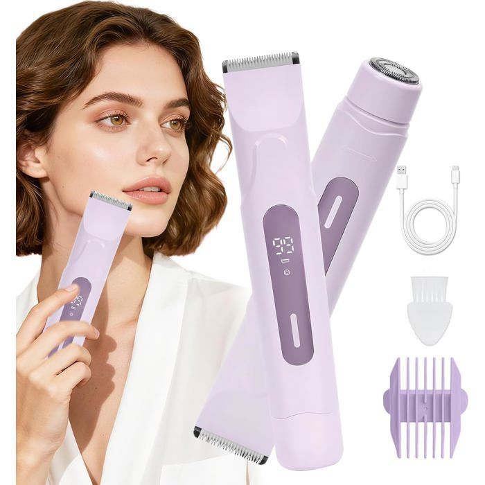 Epilateur corps 2 en 1 femme LED-1 Violet Standard IPX7 etanche recharge ecran LED epilation douce visage jambes maillot Femeo