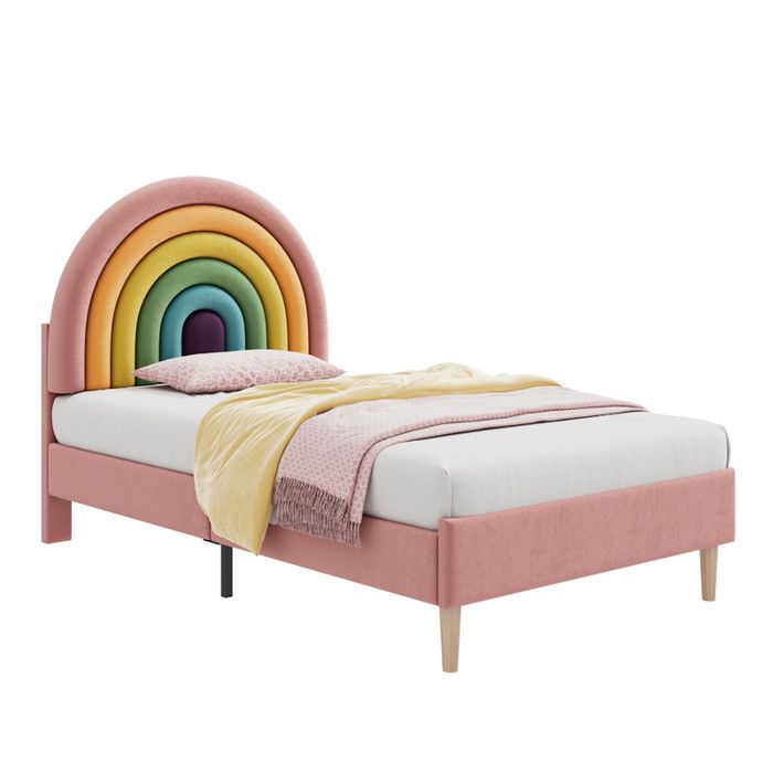 Lit Rembourré Velours Rose 90x200 cm avec Sommier Lattes Bois Tête de Lit Réglable en Hauteur Lit fille ado