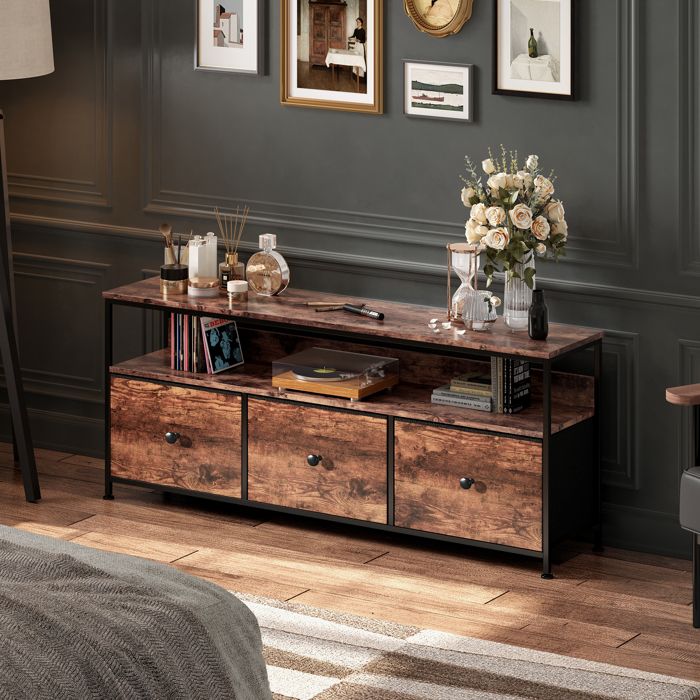 Meuble TV Bas Moderne avec LED Meuble Télé 137cm avec 3 tiroirs et 2 étagères Armoire Télévision pour salon entrée 137x30x57cm