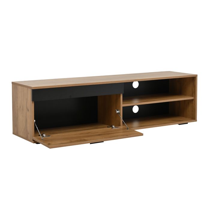 WOVREO Ensemble meuble TV mural 3 pièces 140 cm avec armoire et étagère murales bois naturel et noir