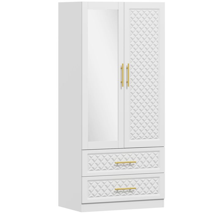 Armoire penderie - HOMCOM - miroir 2 portes 2 tiroirs et barre de suspension - MDF - 80x50x180cm - blanc Armoire penderie - HOMCOM - miroir 2 portes 2 tiroirs et barre de suspension - MDF - 80x50x180cm - blanc